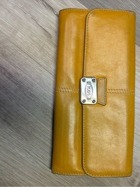 Tod's Mustard Leather Long Wallet with Silver Logo Plate